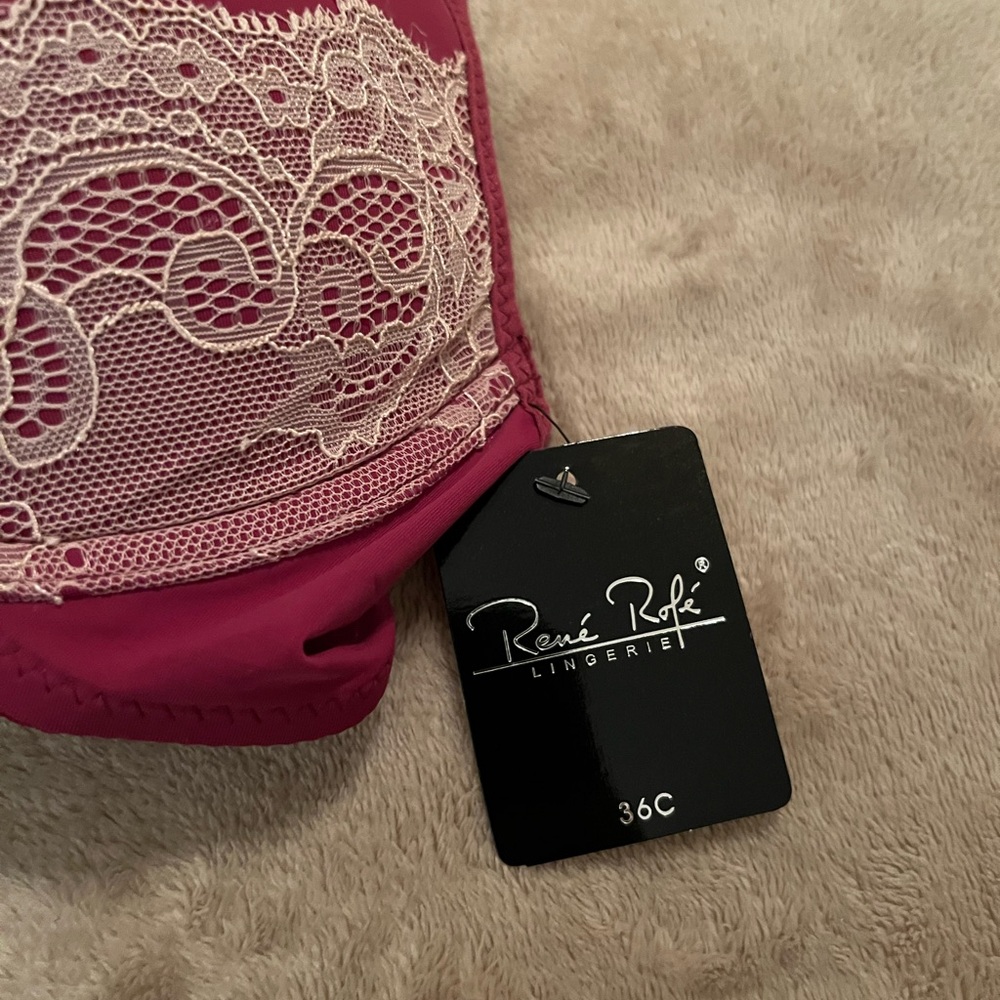 NWT Women’s Rene Rofe Lingerie Burgundy pink Bra 36C Underwire Lace Sexy - Picture 4 of 7